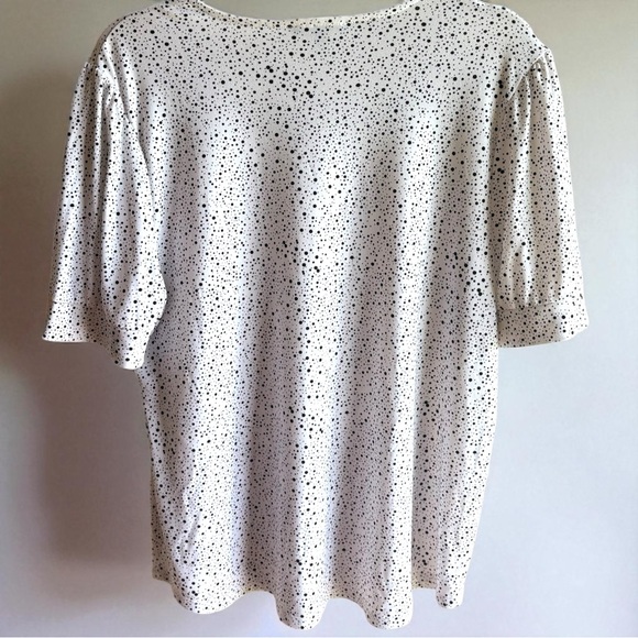 Adrianna Papell Black White Poke-a-dot Short Sleeve Size Large Blouse - Picture 5 of 6